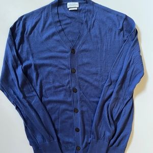 Ballantyne Blue Cotton & Cashmere Cardigan Sweater - Size 54 (XXL)